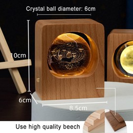 3D Planet Crystal Ball Night Light, Space Galaxy Crystal Ball with Wooden Base,3D Engraved Solar System Crystal Ball Lamp Gift for Lover Kids Friends