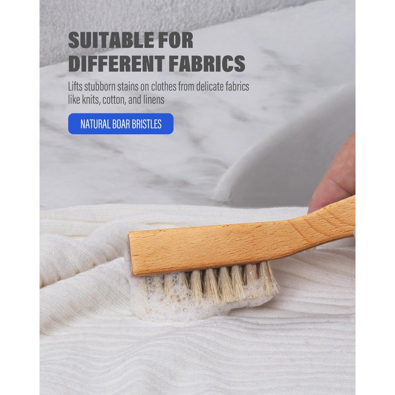 VASSON Natural Soft Boar Bristle Laundry Stain Brush, Laundry Scrub