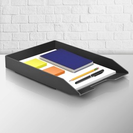 Acrimet Stackable Letter Tray Front Load, Plastic, Desktop File Organizer (Letter Size/ A4) (Black Color) (1 Unit)