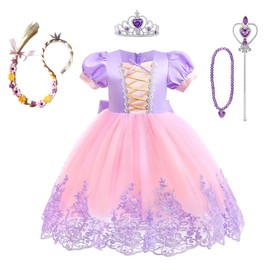 Lito Angels Princess Rapunzel Fancy Dress Up Costume Birthday Party Outfit with Accessories for Kids Girls Age 5-6 Years, Purple (Tag Number 120)