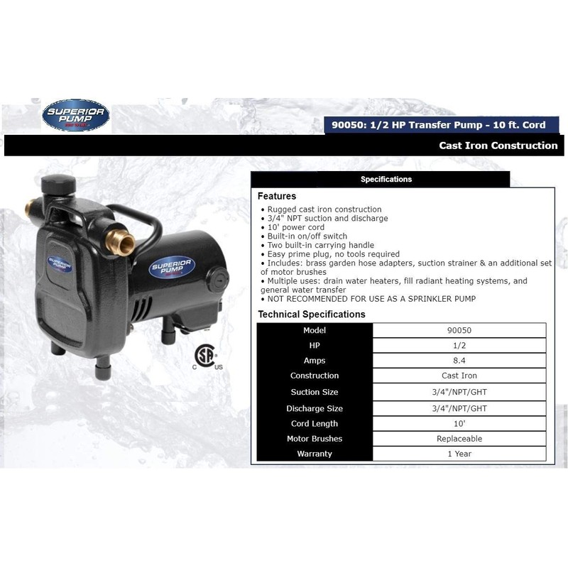Superior Pump 90050 Transfer Pump , Black