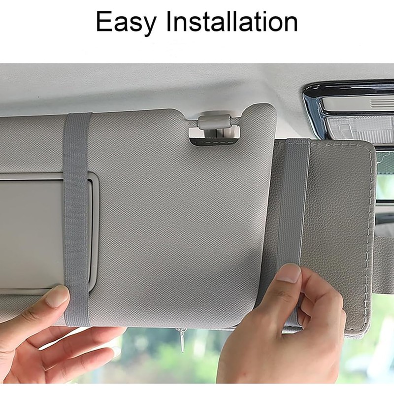 OHAOLYLE Car Sun Visor Organizer,Multi-Pocket Sun Visor Pouch,Leather Car Sun