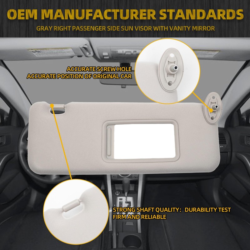 Dasbecan Gray Right Passenger Side Sun Visor Compatible with 2005-2010