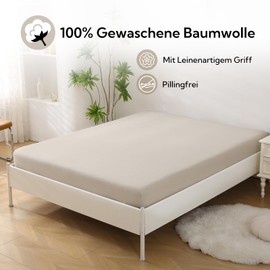 SOULFUL Fitted Sheet 90 x 190 cm, 100% Washed Cotton Flat Sheet up to 25 cm Mattress Height, Breathable with Linen-Like Handle, Oeko-Tex Certified, Camel Beige