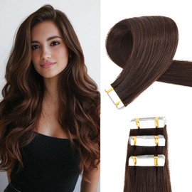 Originea Tape-In Real Hair Extensions, 20 Pieces, 50 g, 55 cm, Dark Brown Tape Extensions, Real Hair, Invisible Tape-In Extensions, Real Hair, Silky Skin Weft Tape Ins #2