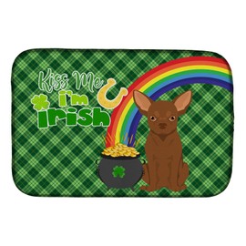 Caroline's Treasures WDK4794DDM Chocolate Chihuahua St. Patrick's Day Dish Drying Mat Absorbent Dish Drying Mat Pad for Kitchen Counter Dish Drainer Mat for Countertop, 14 x 21", Multicolor
