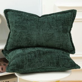 Madizz Set of 2 Chenille Decorative Cushion Covers, Soft Neutral Throw Cushions for Sofa, Boho Accent Decorative Cushion Covers for Bedroom, Living Room, Modern Home Decor, Green, 40 x 60 cm