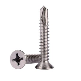 VAMUOEFL #12 x 1 Flat Head Countersunk Phillips Wood Self Drilling Screws, 410 Stainless Steel, Full Thread Sheet Metal Tek Screw, 30Pcs