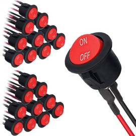 RUNCCI-YUN 20 x Round Rocker Switch ON-OFF Toggle Switch 12 V Car Switch SPST Mini Rocker Switch 20 mm 2-pin 6 A/250 V 10 A/125 V AC for Motorcycle, Saloon, Boat (Red with Wire)