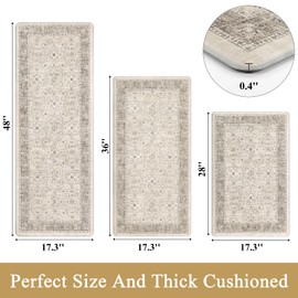 Pauwer Anti Fatigue Kitchen Mat Set of 3 Non Slip Kitchen Mats for Floor Cushioned Kitchen Rugs Comfort Standing Mat Farmhouse Waterproof PVC Foam Kitchen Floor Mat Runner, Khaki