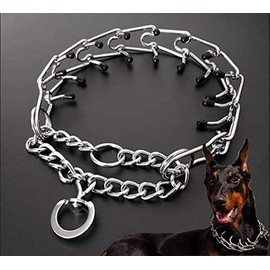 Effective Pinch Dog Training Collar With Comfort Rubber Tips Safe Adjustable Detachable Stainless Steel Pet Prong Choke Collar - size: 55cm x 3.5mm