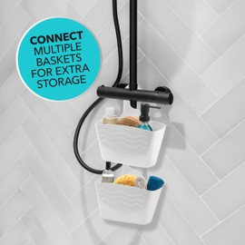 Beldray LA085078WHTTS Shower Basket with Hook Hanger, Space Saving Solution for Toiletries, Bathroom Shampoo Holder, Shower Basket, Bathroom Organiser, Shower Shelf No Drilling, Rustproof, White