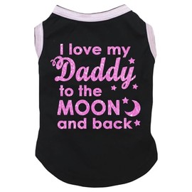 Petitebella - Camisa para perro con texto "I Love My Daddy to The Moon (negro/rosa, L)