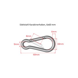 Niro AISI 316 Stainless Steel V4A Carabiner Hooks 6 x 60 mm Rustproof and Acid Resistant Pack of 10