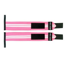 Muñequeras elásticas – Par de 45.72 cm para fitness, levantamiento de pesas, entrenamiento cruzado – con gancho y agarre de bucle, Pink - White Stripe
