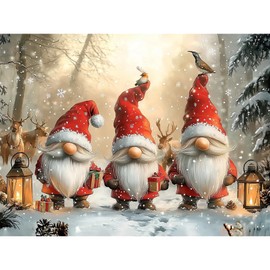 BOWETILE DIY Christmas Diamond Painting, Christmas Gnome Diamond Art Painting Kits for Adults, Cartoon Gnome Full Drill Painting Rhinestone Embroidery Pictures for Beginner Home Wall Decor 40x30 cm