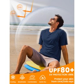 MAGCOMSEN Mens Sun Shirts Quick Dry Breathable T Shirt UPF 80+ Rashguard Workout Fishing Running Athletic Tee Navy, L