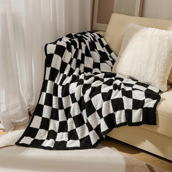 DOOWELL Checkered Blanket Throw Soft Knit Blanket with Checkerboard Grid