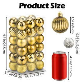 Mulaibdin Pack of 36 Christmas Baubles, Christmas Tree Baubles Plastic Gold, Matt & Glitter Christmas Tree Baubles Set, 4 cm Christmas Baubles Small, Christmas Decoration New Year Decoration