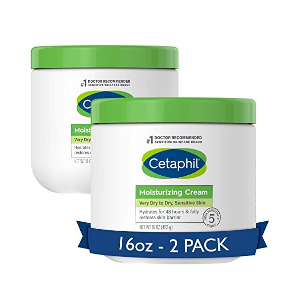 Body Moisturizer by CETAPHIL, Hydrating Moisturizing Cream for Dry to Very Dry, Sensitive Skin, NEW 16 oz 2 Pack, Fragrance Free, Non-Comedogenic, Non-Greasy