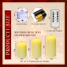 Retisee 4/5/6-inch Flameless LED Candles, Pillar Candles with Remote Timer, Flickering Real Wax, Battery Operated, for Birthday Party, Wedding Decorations(Ivory)