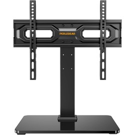 Perlegear Tabletop TV Stand, Universal TV Stand for 23–60 Inch LCD/LED/OLED TVs, Height-Adjustable TV Mount Stand with Tempered Glass Base & Cable Management, VESA 400x400mm, PGTVS02 ﻿