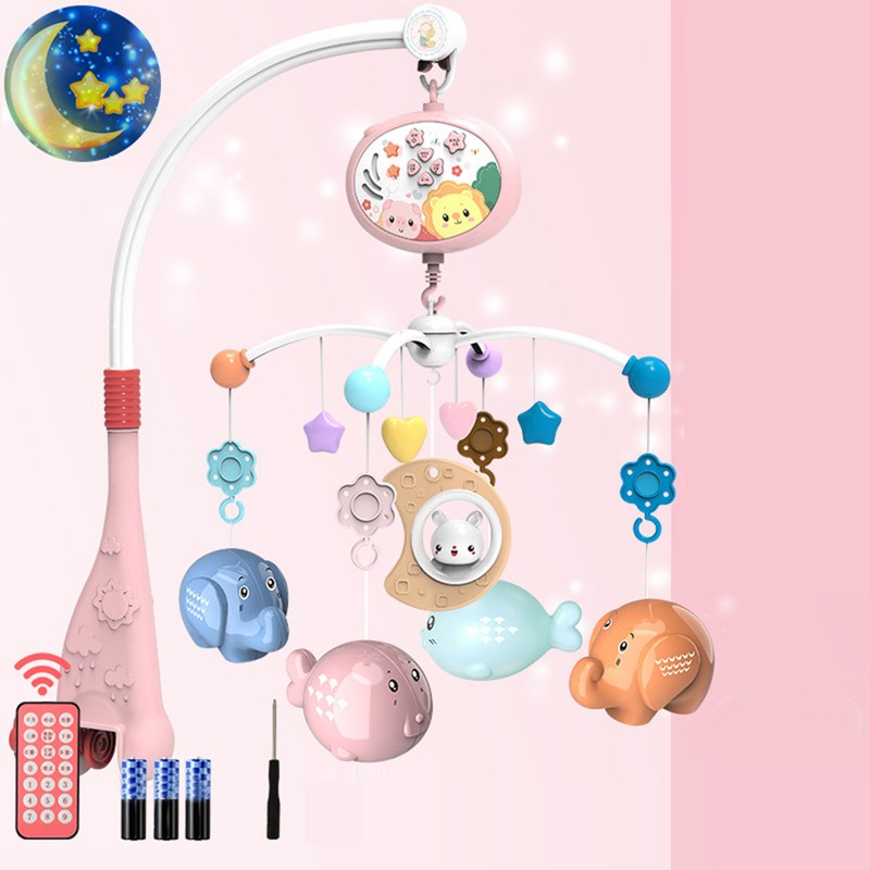 Hanging Rotating Rattles Remote Control Baby Musical Crib Mobile Projector