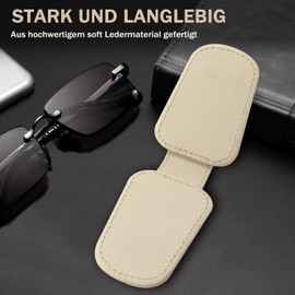 Pack of 2 Glasses Holders for Car Sun Visor, Magnetic Sunglasses Holder Car, Leather Glasses Stand for Car Sun Visor, Sunglasses Holder Car for Glasses Card Ticket - Khaki