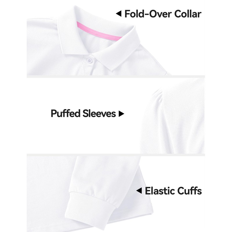 KEREDA Long Sleeve Uniform Shirts for Girls Cotton School Polo