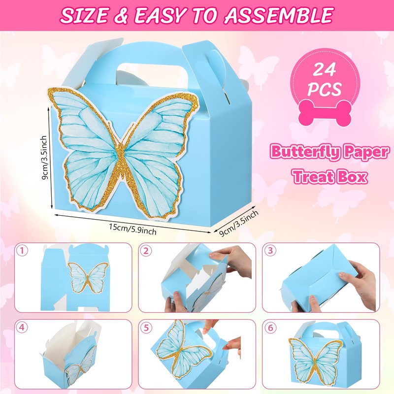 MotiMind 24 Pcs Butterfly Party Favor Box Pink Purple Blue