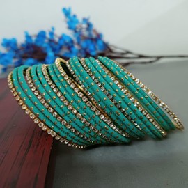 Efulgenz Indian Bangles for Women Indian Bangle Set Rhinestone CZ Plain Metal Bracelet Bangle Jewelry for Women