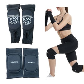 4 unidades, Rodilleras y Mangas de Brazo de Voleibol con Almohadilla de Protección y Orificio de Pulgar Almohadillas para Niños , Jóvenes , Adolescentes y Adultos , Protector de Muñeca de Antebrazo (Negro, Large)
