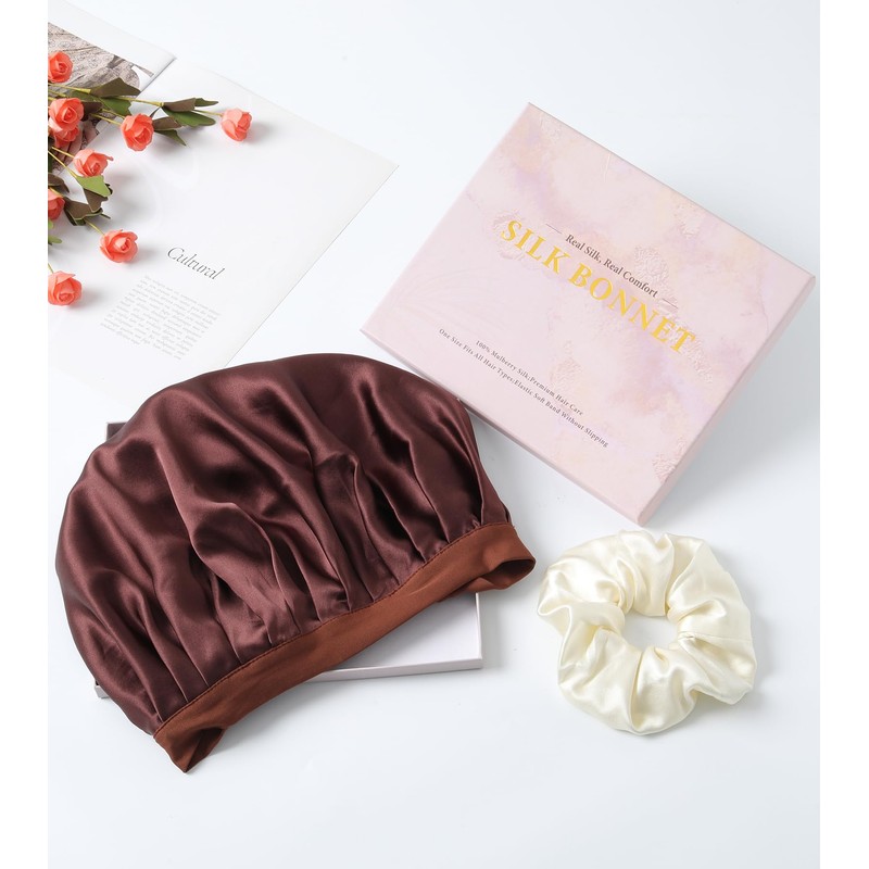WELROG Silk Bonnet Sleep Cap, 100% Mulberry Silk Bonnet, Sleep