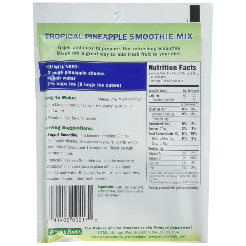 Concord Foods Pineapple Smoothie Mix - Fruit Flavor with No