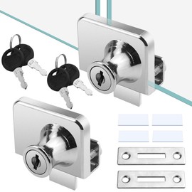 TOVOT 2PCS Glass Cabinets Locks with Same Keys Double Opening Glass-Door Locks for Display Cabinet Showcase (Silver)