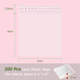 Yeaban 6”x6“ Cookie Bags – 200 Pack, Clear Self-Sealing Cellophane Bags, Resealable Treat Bags for Candy Snack Cookies Baked Food and Party Favors