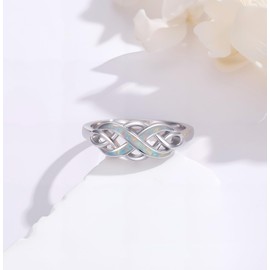 YYmqmq Opal Celtic Knot Ring for Women 925 Sterling Sliver Opal Infinity Ring Celtic Jewelry Irish Gifts for Women Girlfriend Mom Wife Size 8