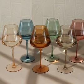 Physkoa Colored Burgendy Wine Glasses Set 6-18oz HandBlown Colorful Wine Glass With Long Stem,Multi Color Mothers Day Wine Glasses Gift for Women Mom