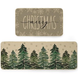 ARKENY Xmas Kitchen Mats Set of 2,Winter Christmas Tree Print Rugs,Home Decor Floor Mat, Non-Slip Absorbent Door Mat - 17x29 and 17x47 Inch AKM005