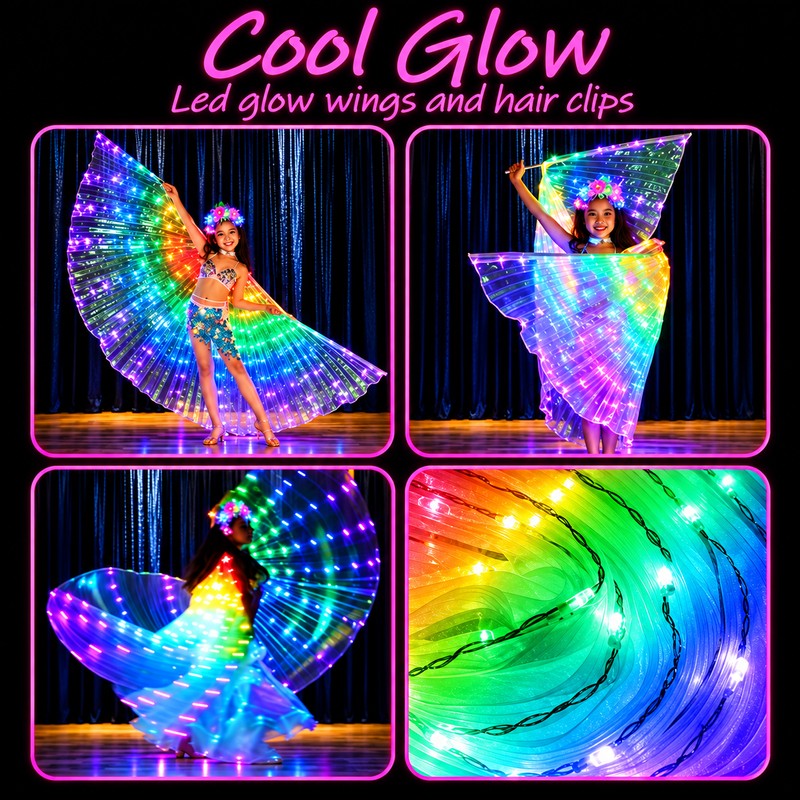 Rainbow LED Light-Up Butterfly Wings Costume, Illuminated Dance Wings for