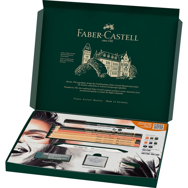 FABER-CASTELL 112925 Drawing Set Discovery 17 Pieces Including Polychromos, Pitt
