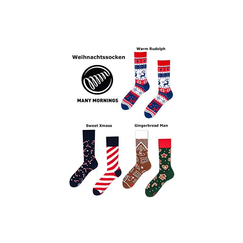 Many Mornings Unisex warm Rudolph socks. - Blue, White, Red,