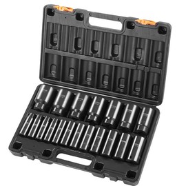 VEVOR Impact Socket Set 29 Piece Impact Sockets CR-M0 3/4 Inches Drive Set with Storage Cage:_1/2 inch - 19 Piece (Deep)