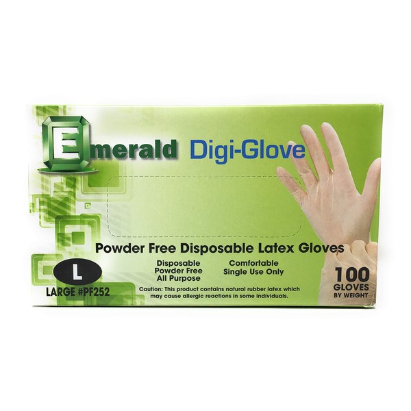 Emerald Digi-Gloves, Powder Free Disposable Latex Gloves (Large)