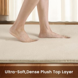 Sour Lemon Rugs Living Room 60x120cm, Cream Shaggy Fluffy Rug, Short Pile Soft Runner Rugs, Anti-Slip Washable Area Rug for Bedroom, Modern Floor Carpets for Kids Living Room Hallway Entryway