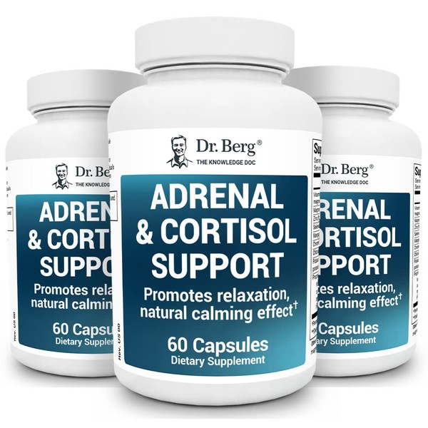 Dr. Berg Adrenal & Cortisol Supplement New Formula - Adrenal Supplement & Cortisol Manager for Mood, Focus and Stress Support - Adrenal Fatigue Supplements w/Ashwagandha Extracts - 60 Capsules 3 Pack