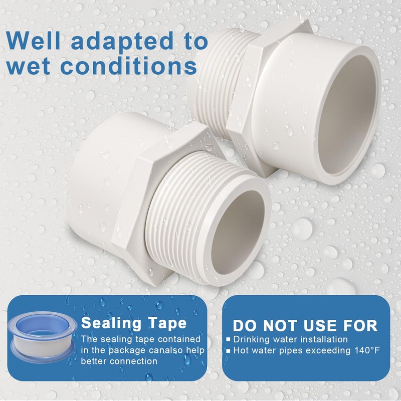 1.5 Inch Male Thread PVC Fittings White 2-Way PVC Pipe