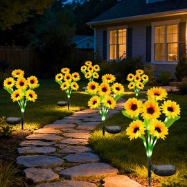 Anothera 6Pcs Solar Sunflower Lights Features Flashing or Steady-on Modes, Waterproof Sunflower Garden Lights for Outdoor Patio, Lawn, Garden Decor Gift for Mom Women Grandma