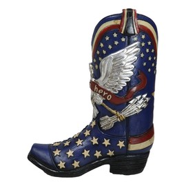 Ebros Gift Rustic Country Patriotic Blue USA Flag Western Stars American Hero USA Eagle Great Seal Crest Cowboy Boot Decorative Flower Bouquet Vase Or Planter Figurine 9" High