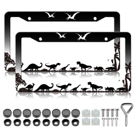 Dinosaurs Silhouette License Plate Frames - 2 Pack Dinosaur Animal Tree License Plate Holder Covers, Aluminum Metal Rust-Proof Waterproof Car Tag Frame with Screws Fasteners Caps